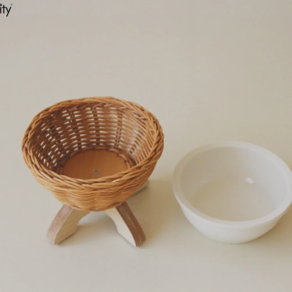 Handmade Rattan Cat And Dog Ceramic Bowl